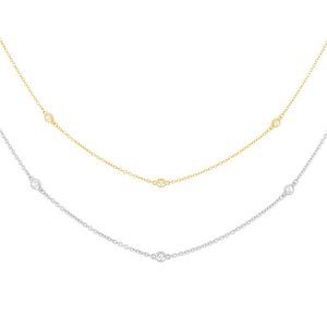 18k GP 925 sterling silver 3 stone bezel station Necklace